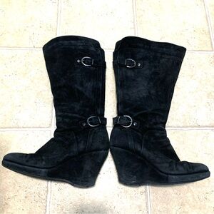 Black Suede Wedge Boots
